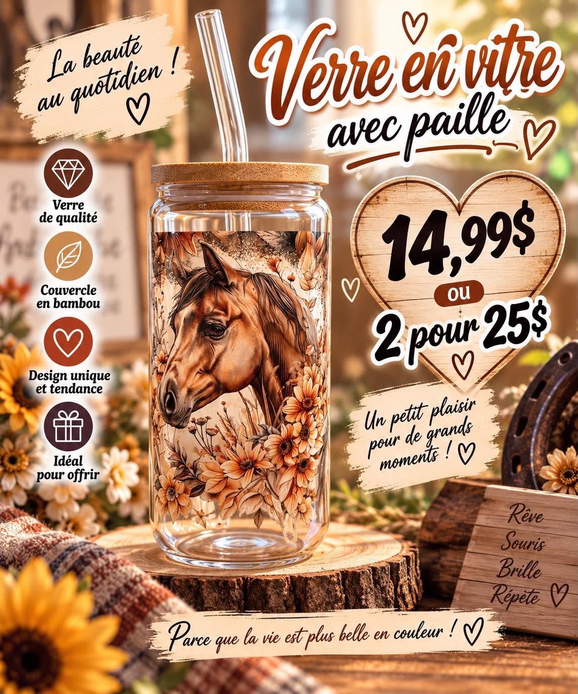 Mug en verre avec paille