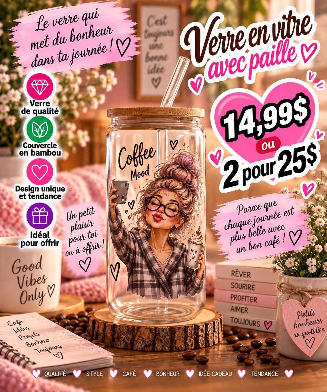 Mug en verre avec paille