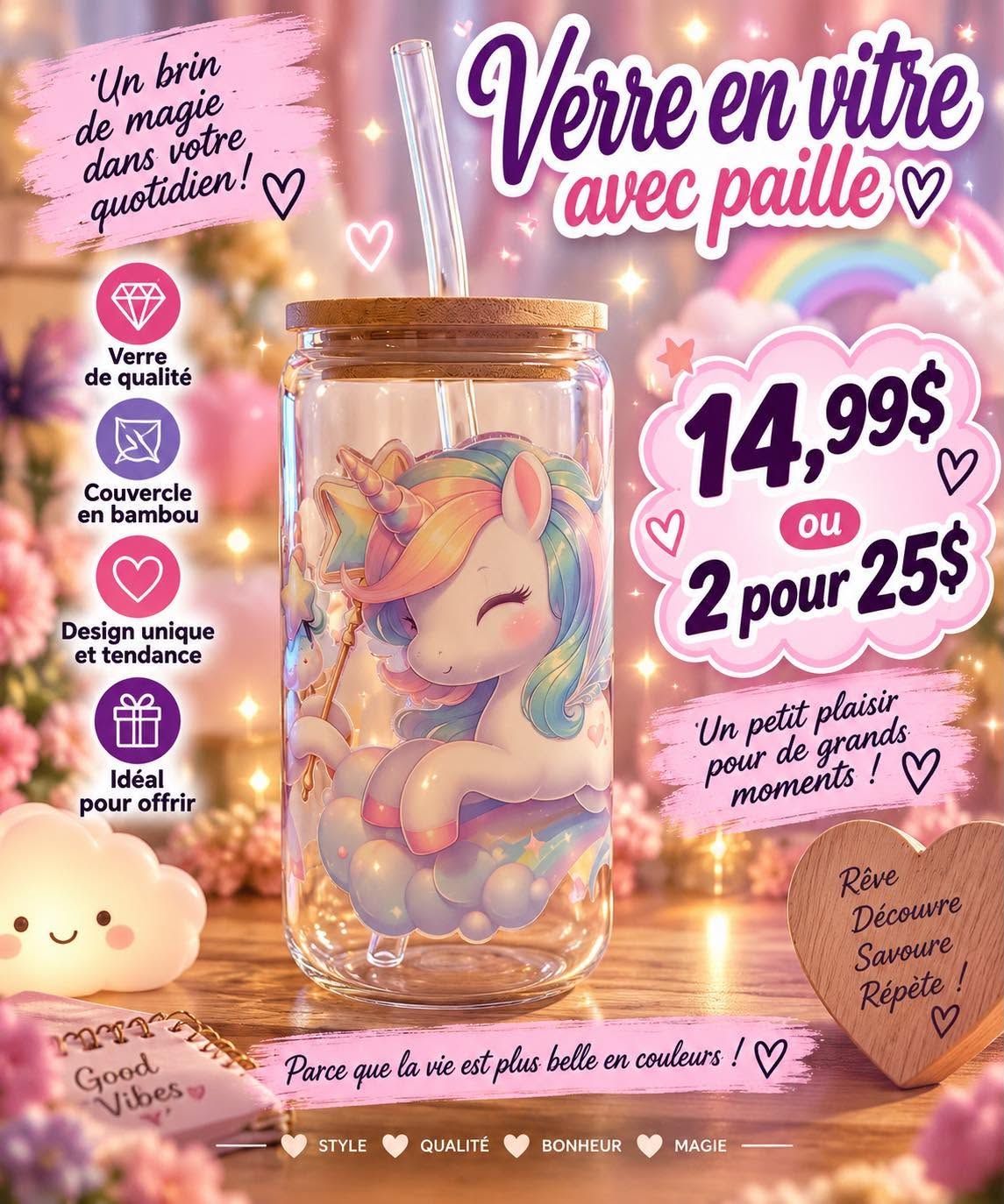 Mug en verre avec paille