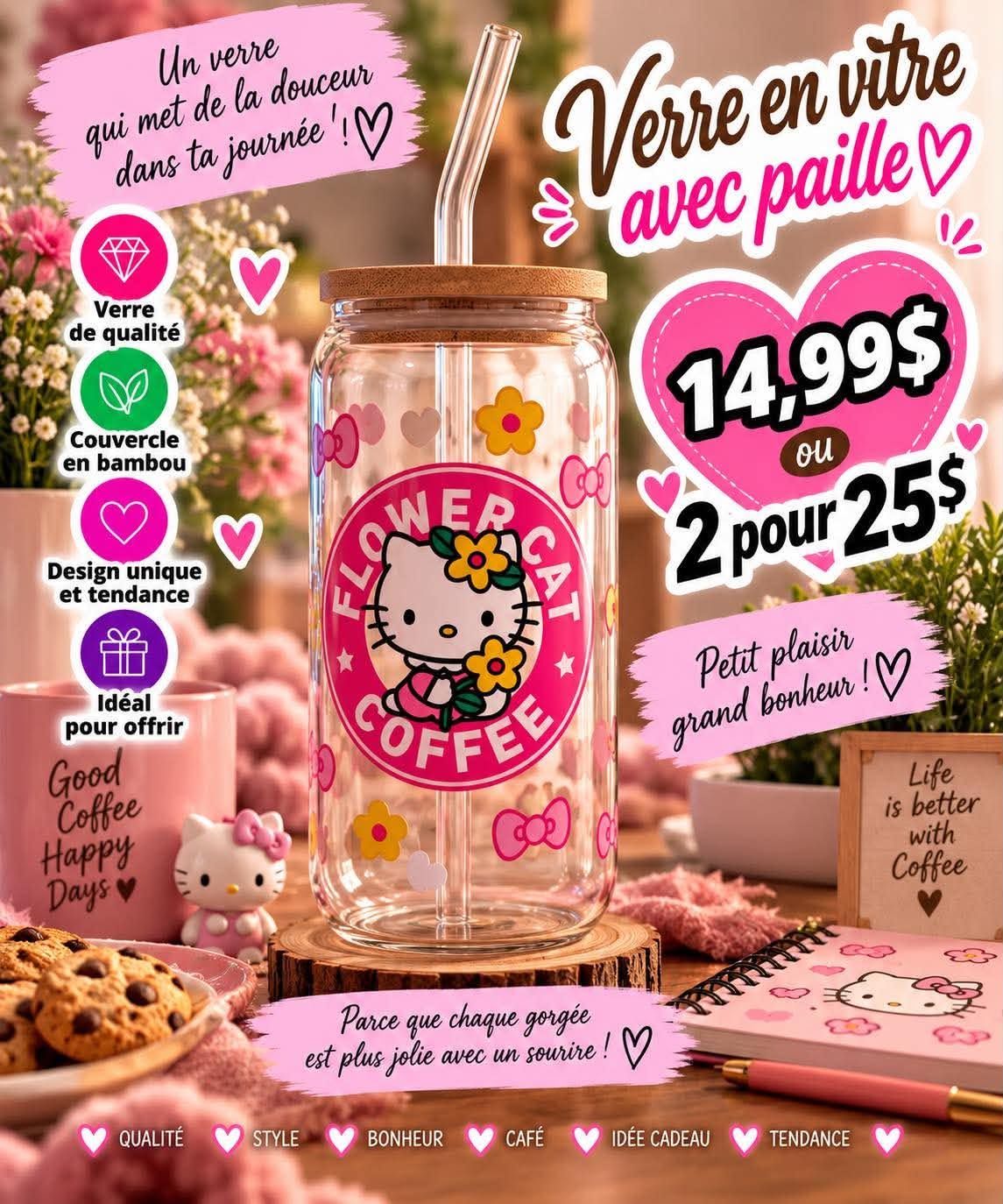 Mug en verre avec paille