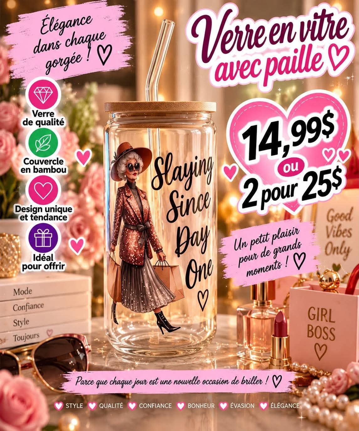 Mug en verre avec paille