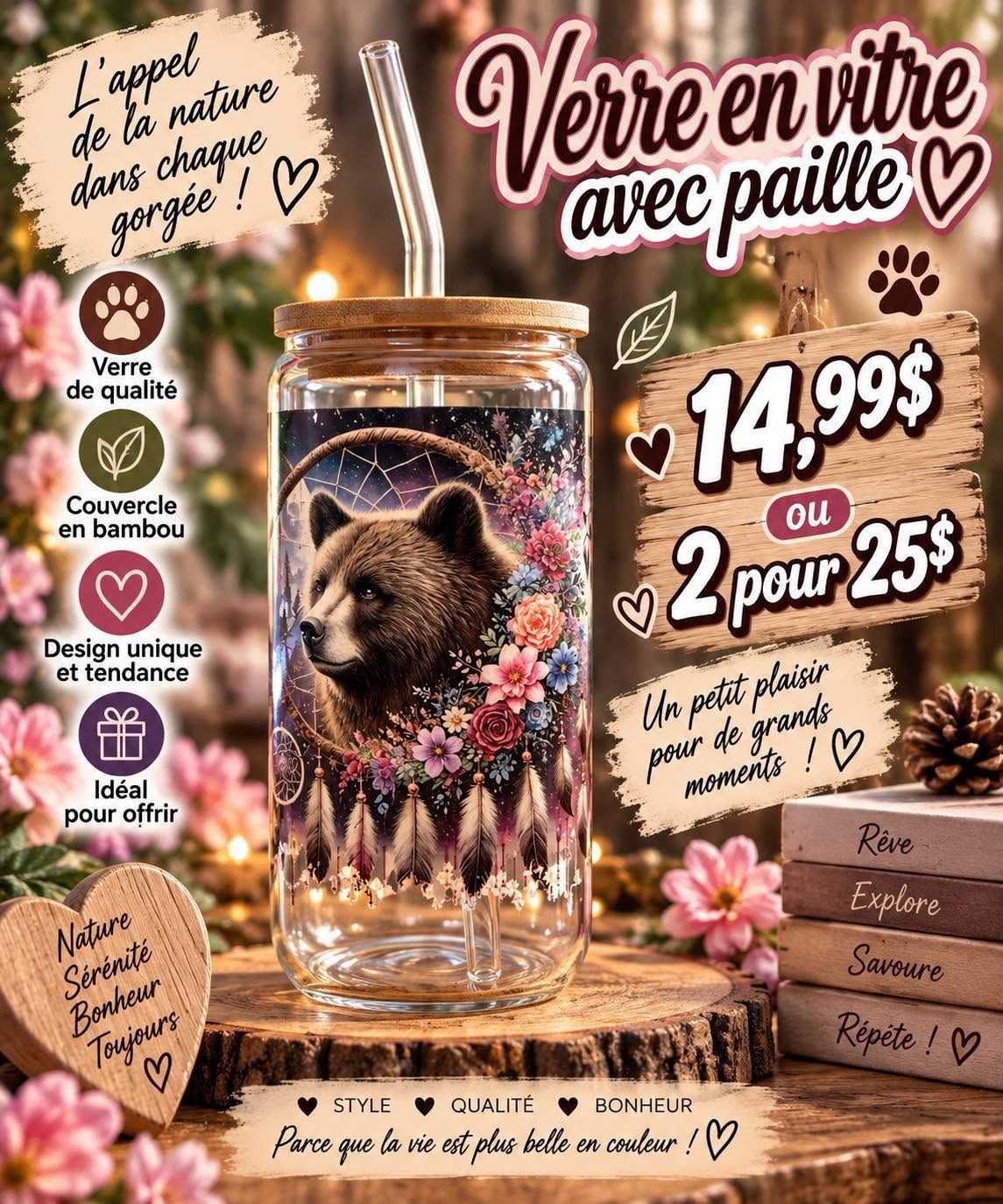 Mug en verre avec paille