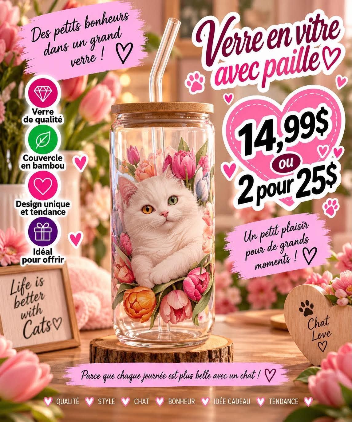Mug en verre avec paille