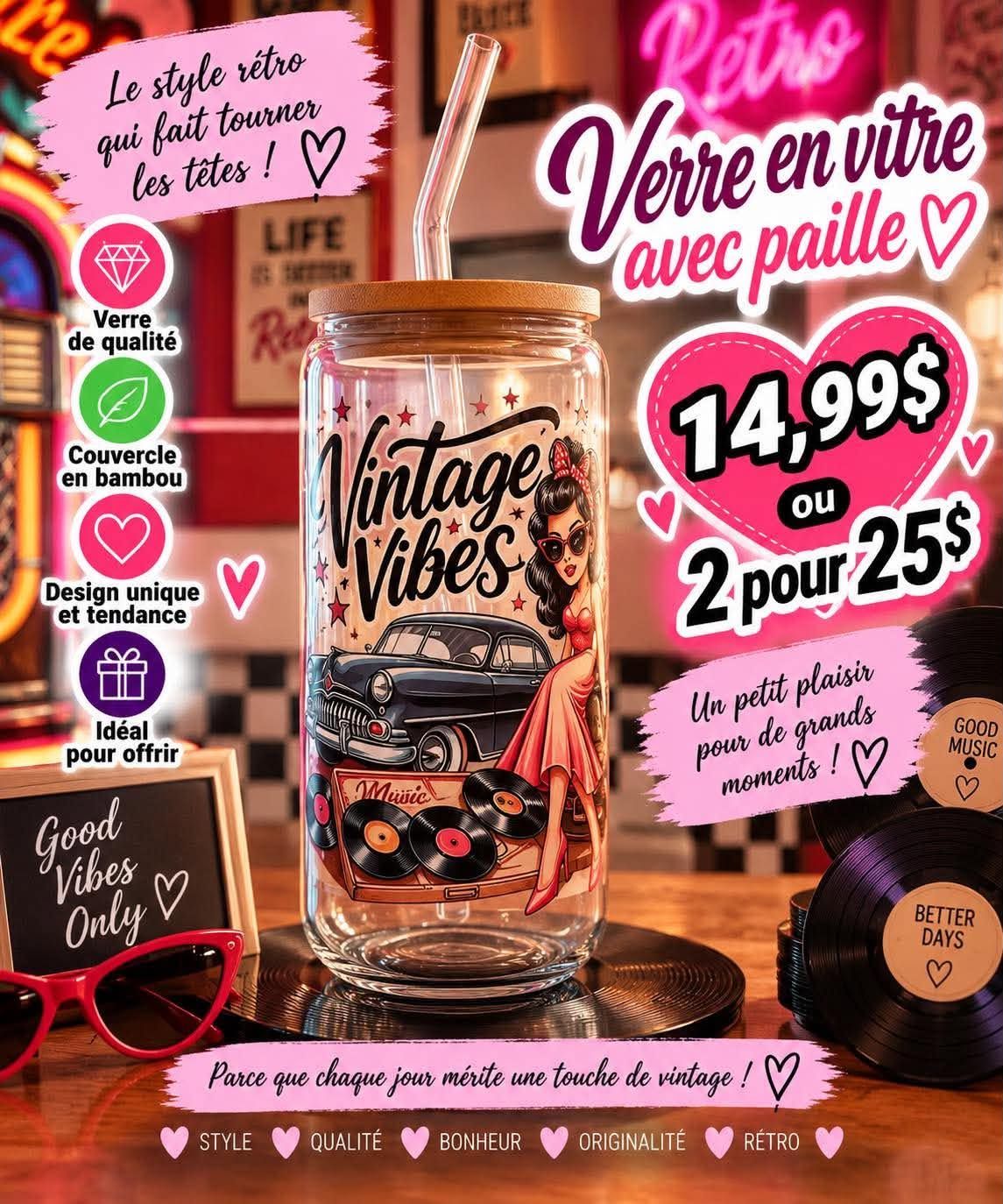 Mug en verre avec paille