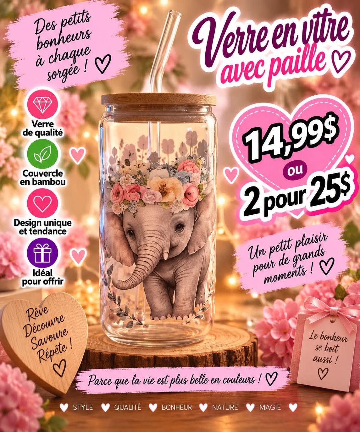 Mug en verre avec paille