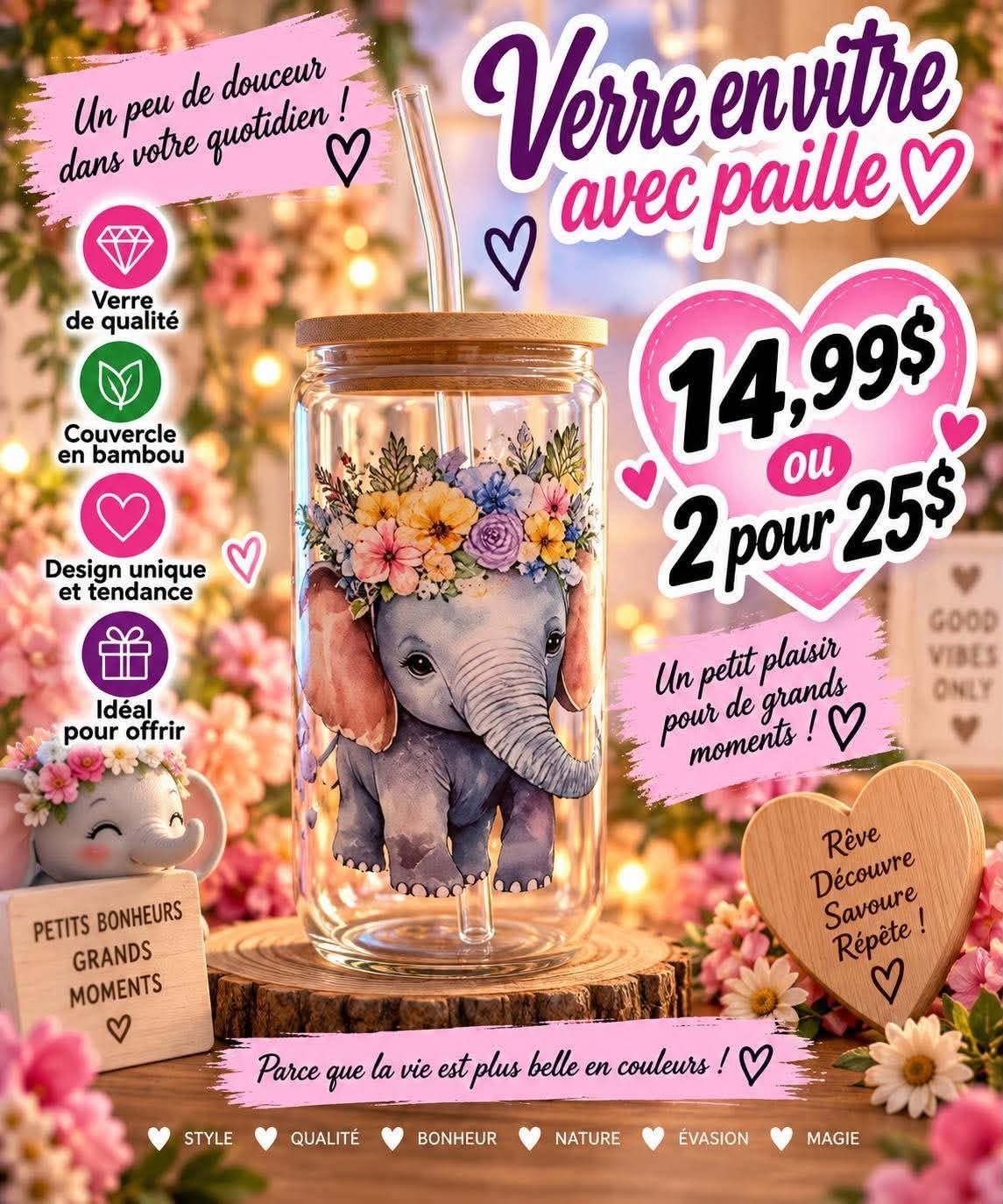 Mug en verre avec paille