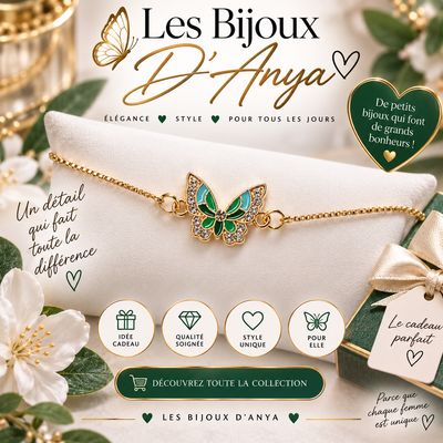 Bracelet papillon vert ajustable