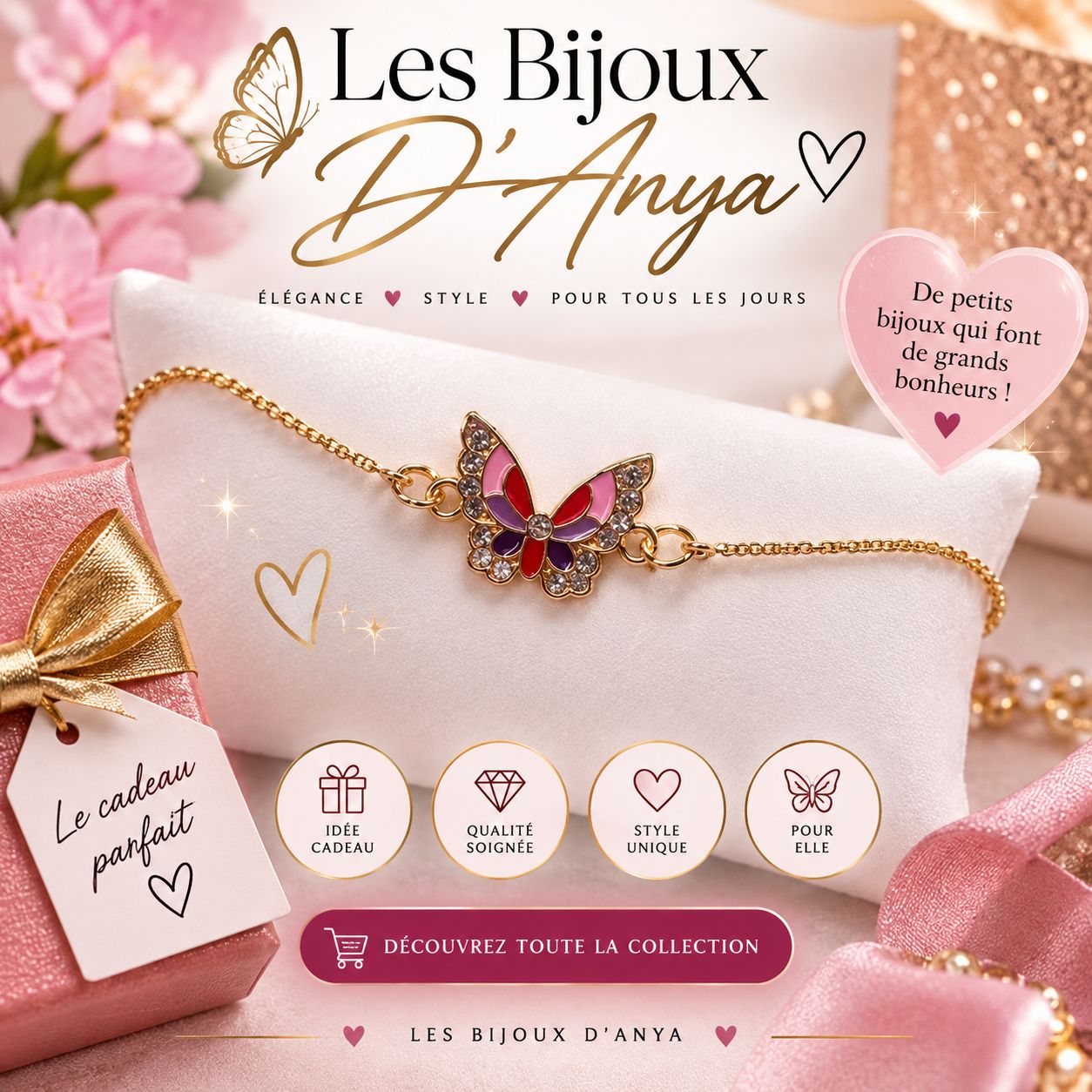 Bracelet papillon rouge ajustable