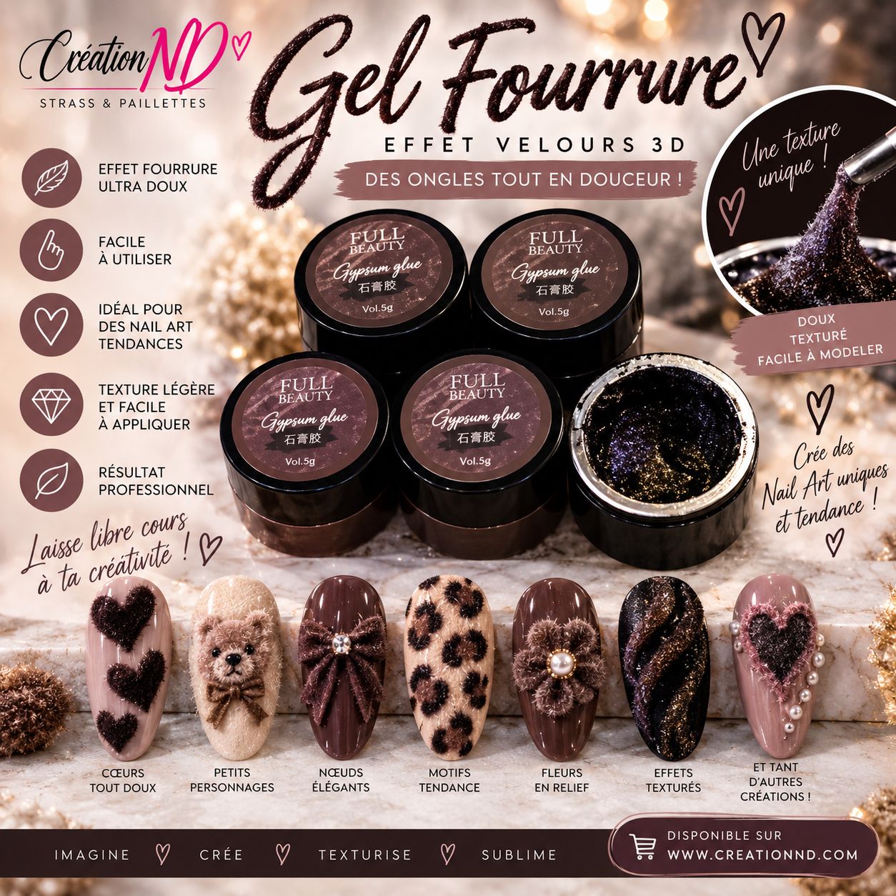Gel gypsum effet fourrure noir