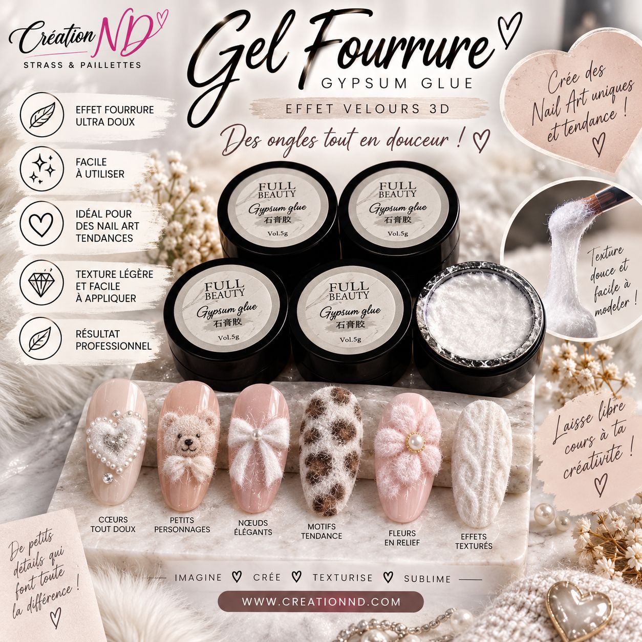 Gel gypsum effet fourrure blanc