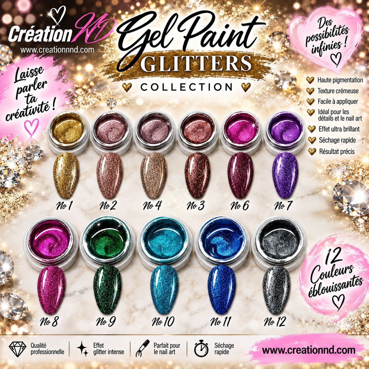 Collection gel paint glitters