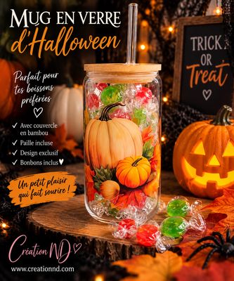 Mug en verre d’Halloween avec bonbon