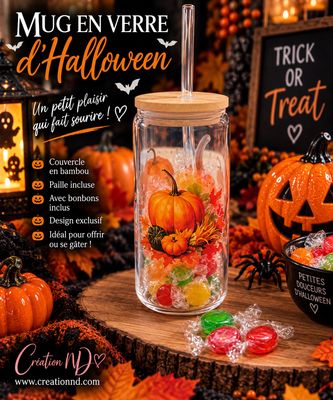 Mug en verre d’Halloween avec bonbon
