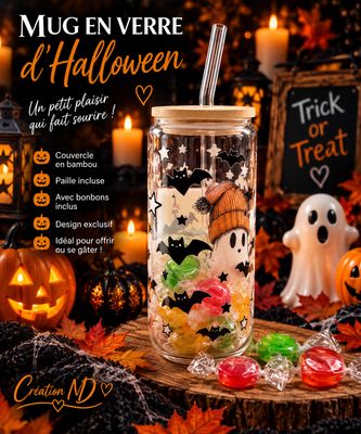 Mug en verre d’Halloween avec bonbon