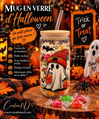 Mug en verre d’Halloween avec bonbon