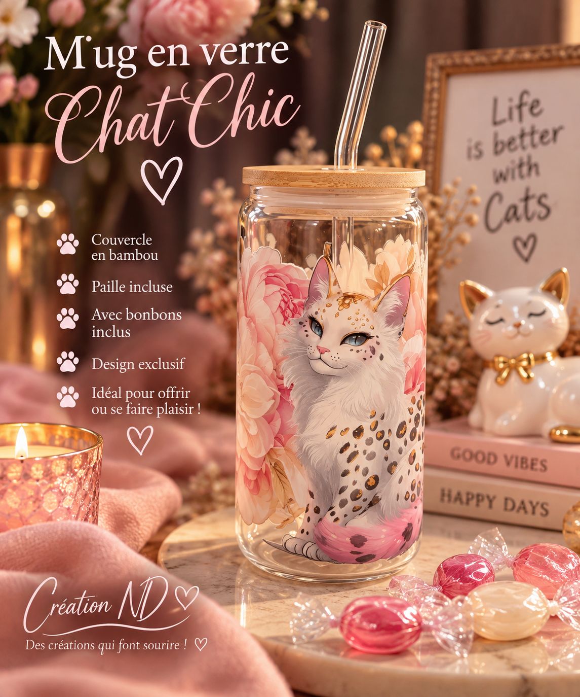 Mug en verre Chat Chic