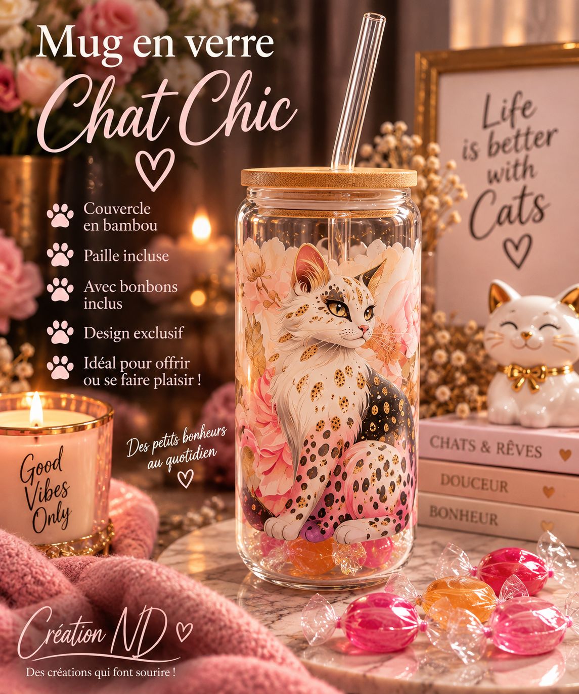 Mug en verre Chat Chic
