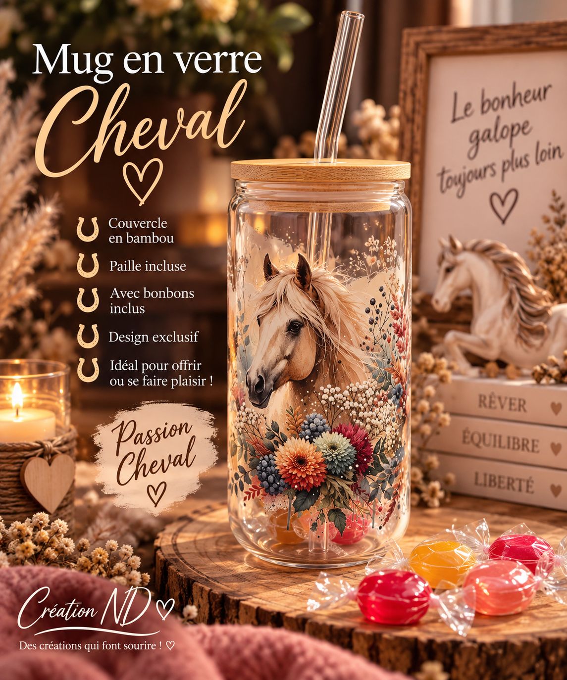 Mug en verre Cheval
