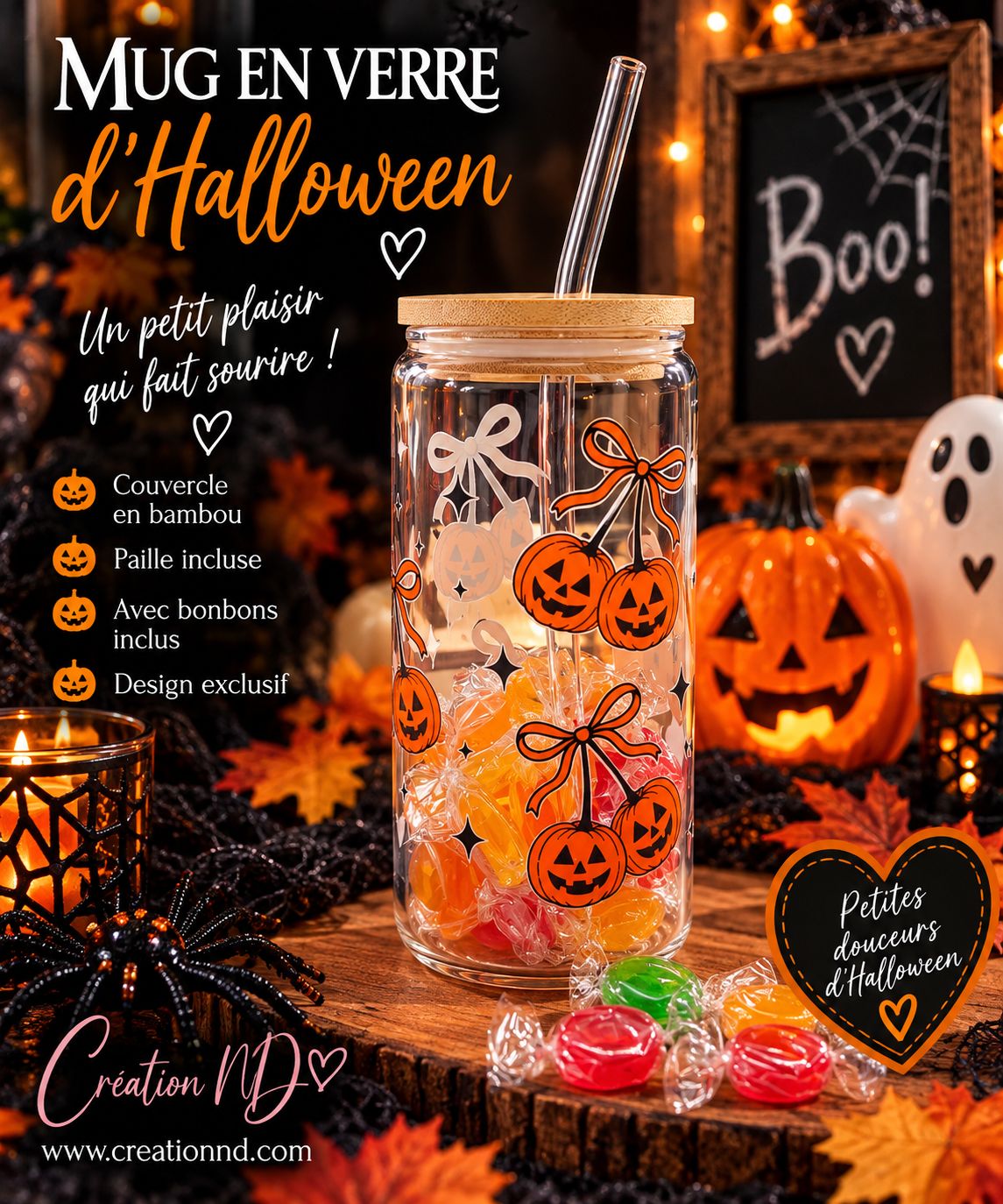 Mug en verre d’Halloween avec bonbon