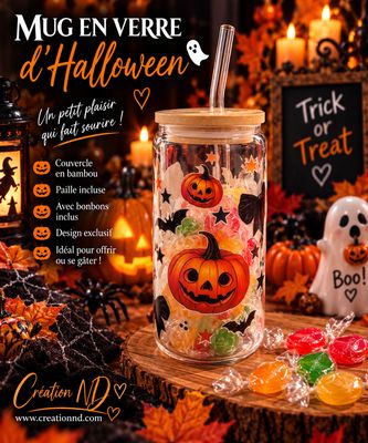 Mug en verre d’Halloween avec bonbon
