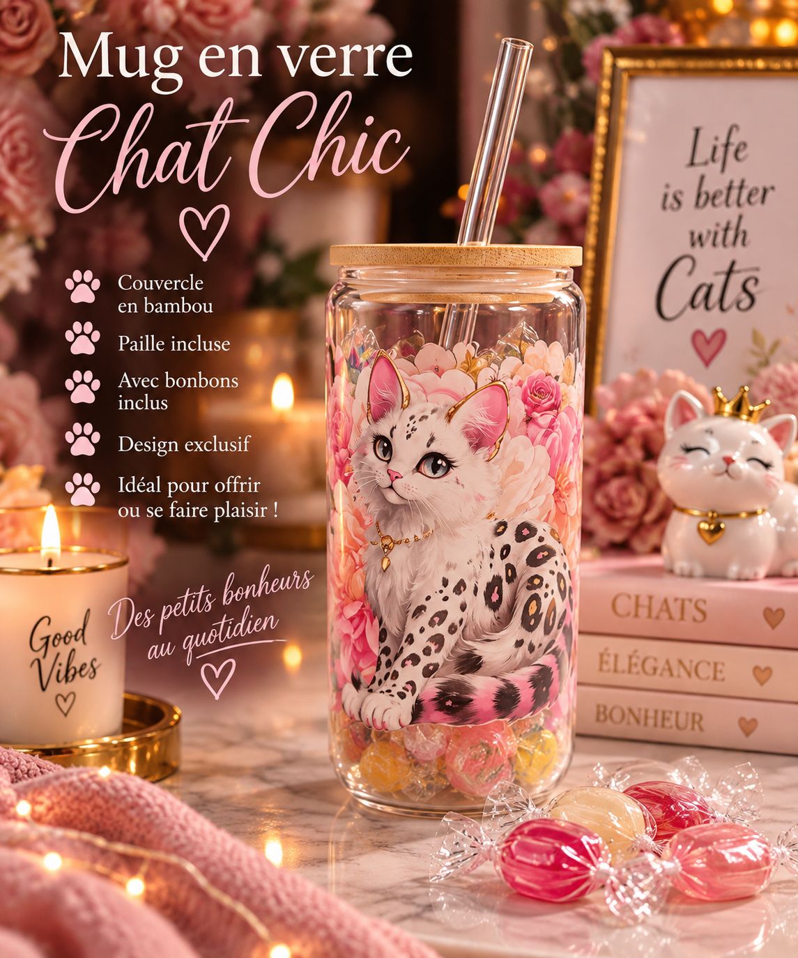 Mug en verre Chat Chic