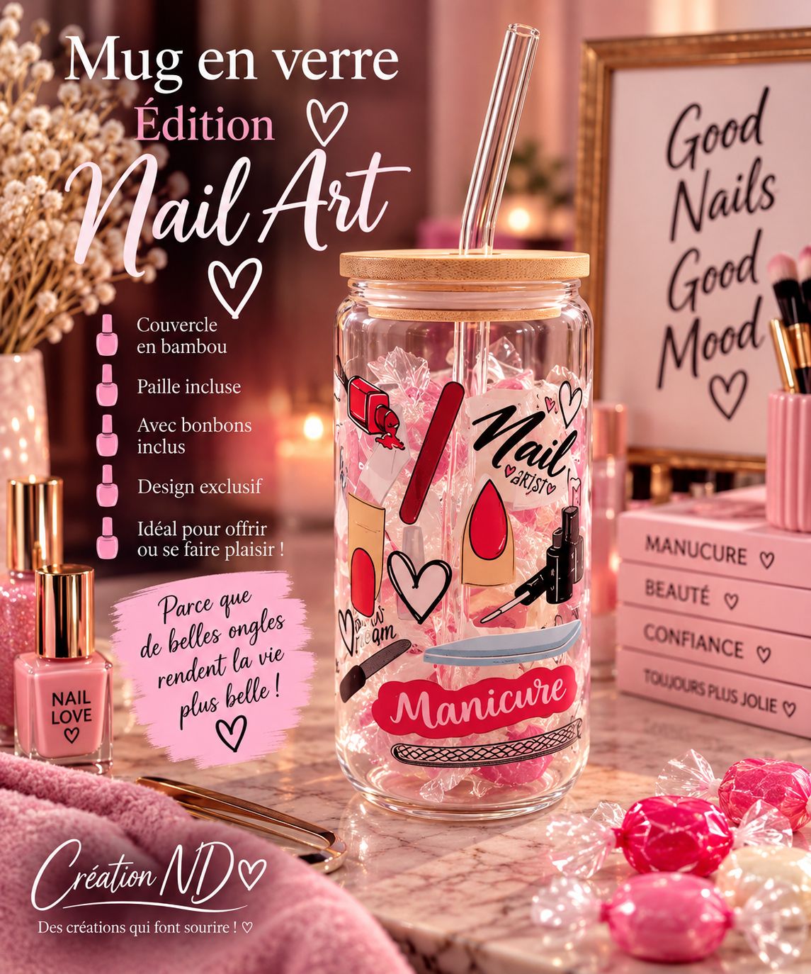 Mug en verre ÉDITION Nail Art