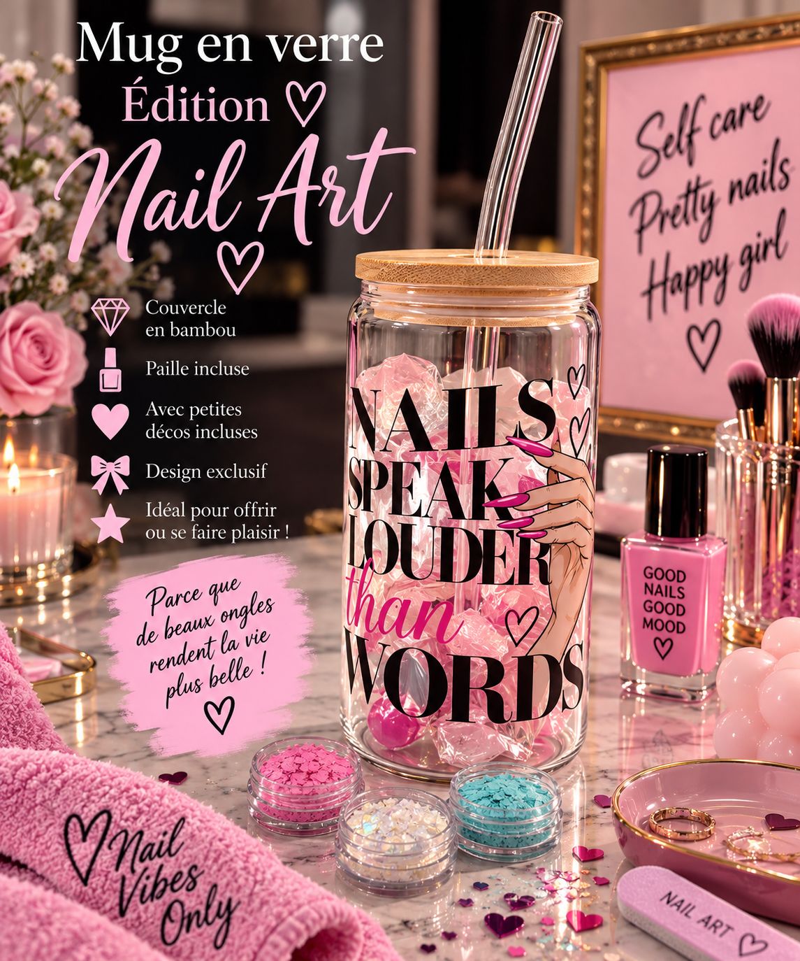 Mug en verre ÉDITION NAIL ART AVEC DECO