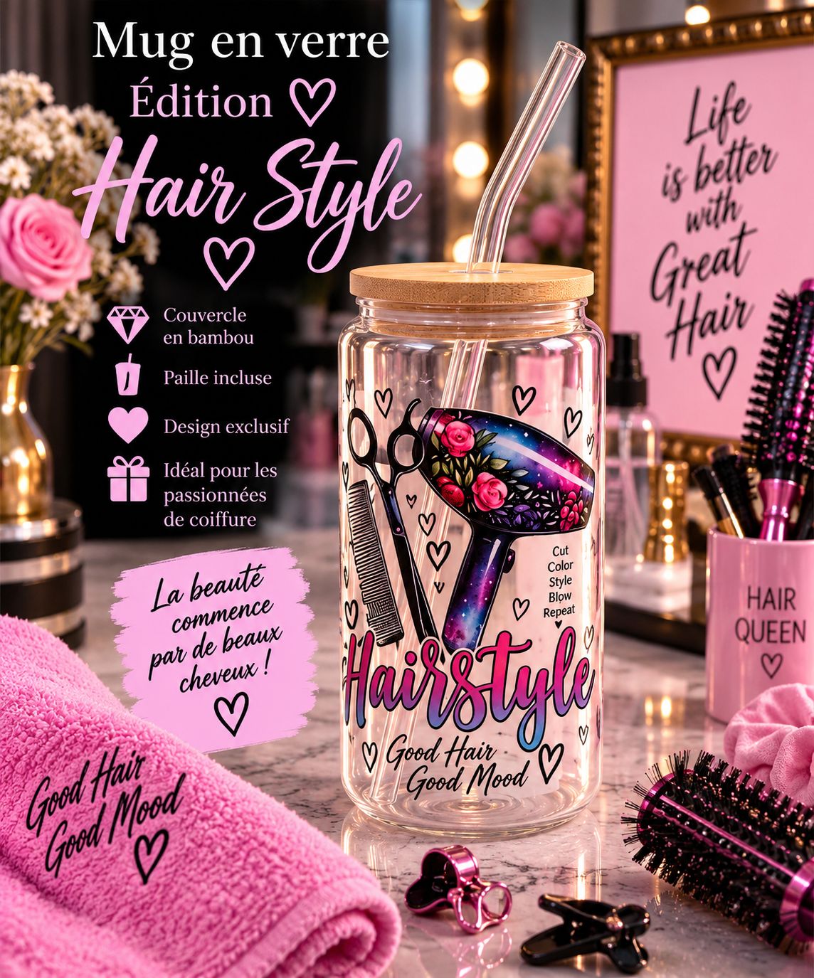 Mug en verre ÉDITION HAIR STYLE