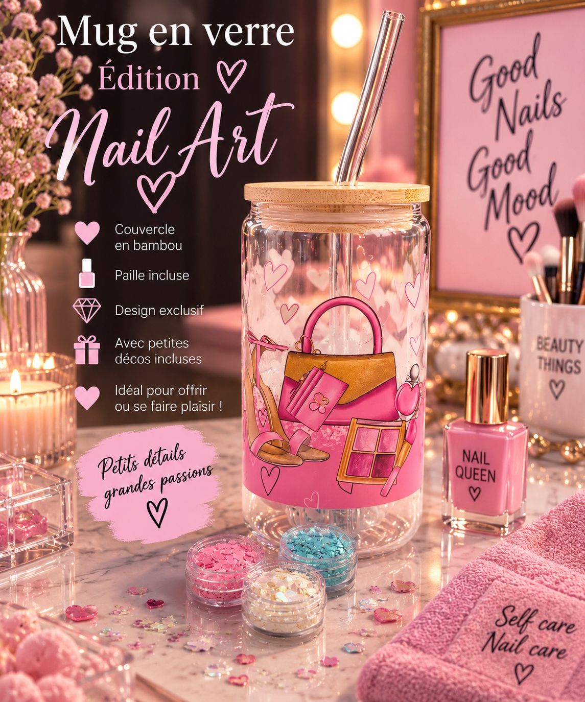 Mug en verre ÉDITION NAIL ART AVEC DECO