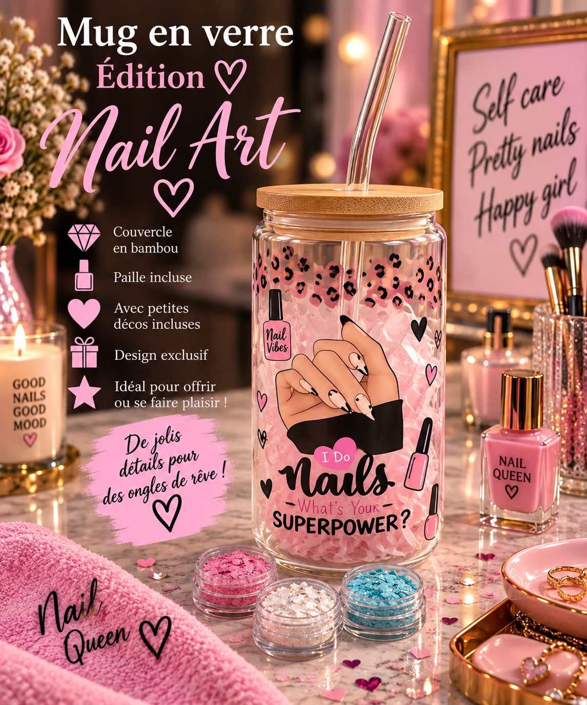 Mug en verre ÉDITION NAIL ART AVEC DECO