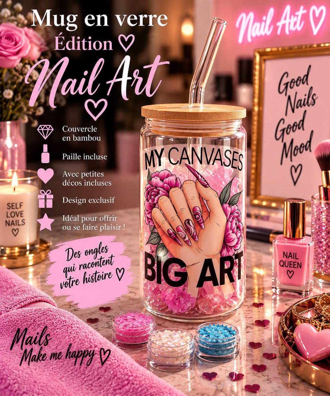 Mug en verre ÉDITION NAIL ART AVEC DECO