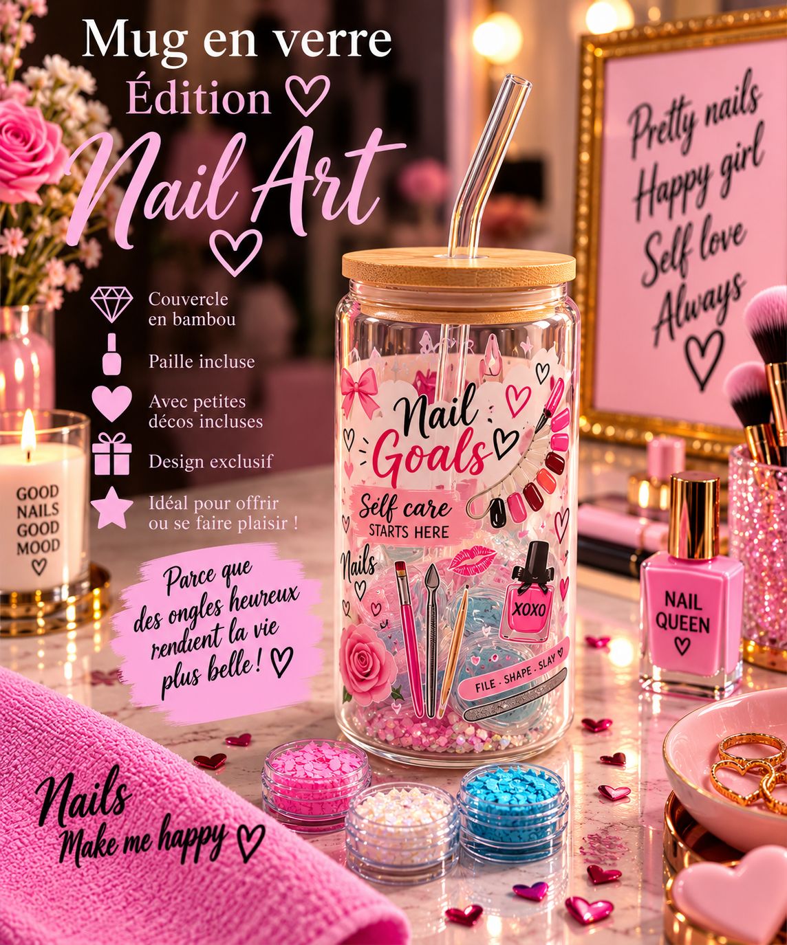 Mug en verre ÉDITION NAIL ART