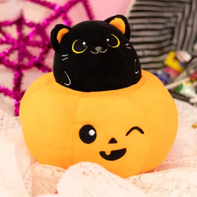 Peek A Boo Plush Cat in Pumpkin