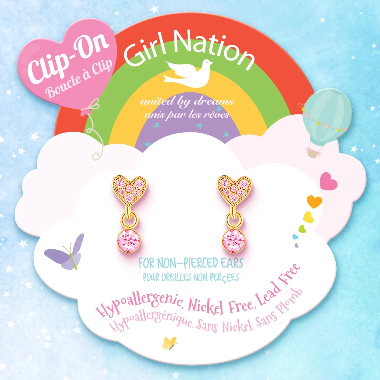 Little Luxe Drop CLIP ON Earrings | Heart with Pink Gem