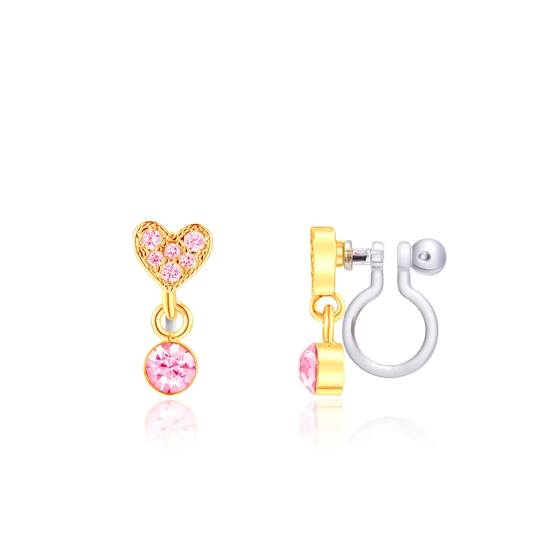 Little Luxe Drop CLIP ON Earrings | Heart with Pink Gem