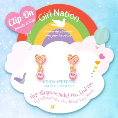 Little Luxe Drop CLIP ON Earrings | Heart with Pink Gem