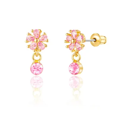 Little Luxe Drop Earrings | Flower with Pink Cubic Zirconia