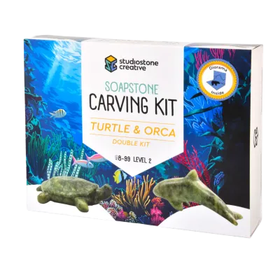 Soap Stone Carving kit Double Turtle And Orca Kit
