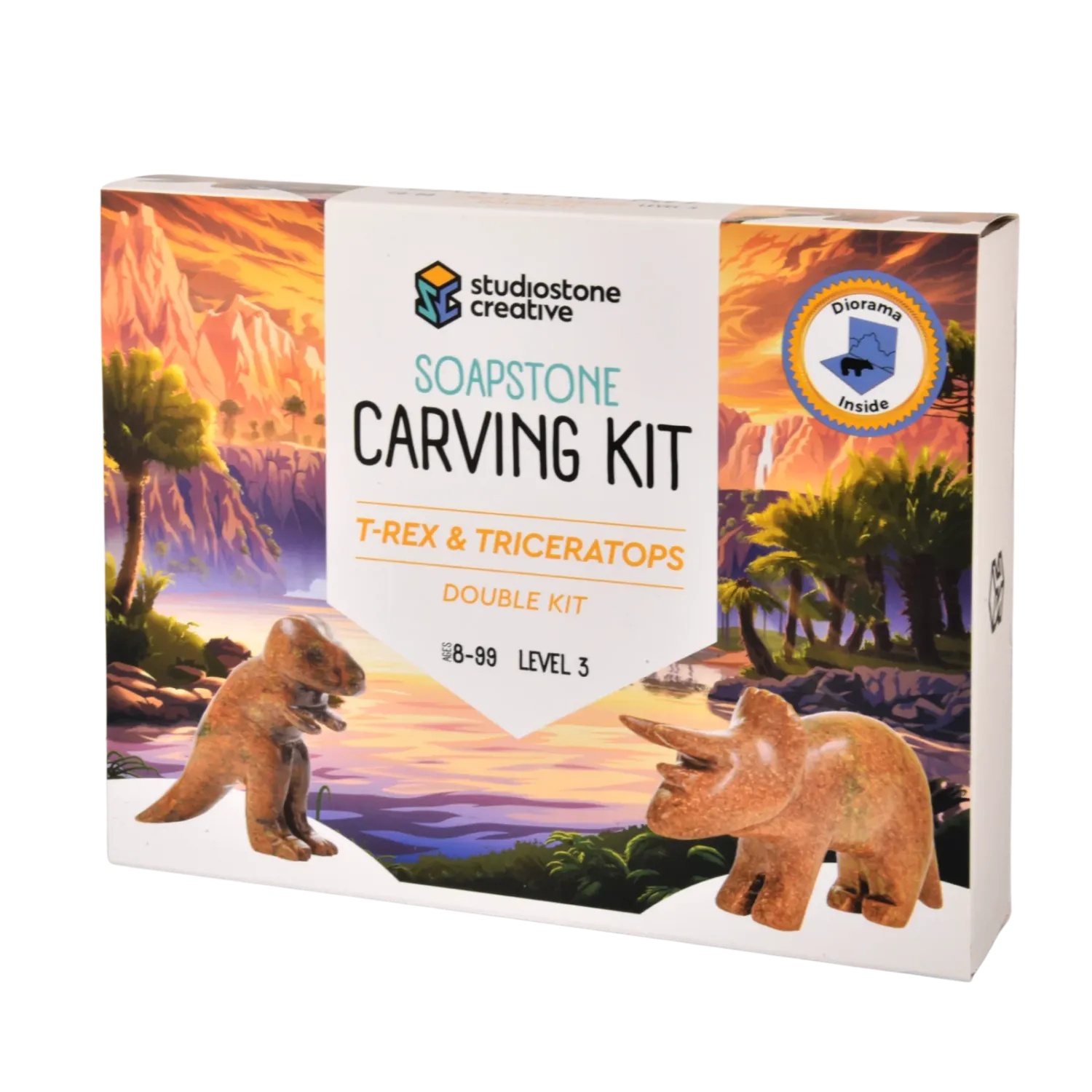 Soap Stone Carving kit Double T-Rex And Triceratops Kit