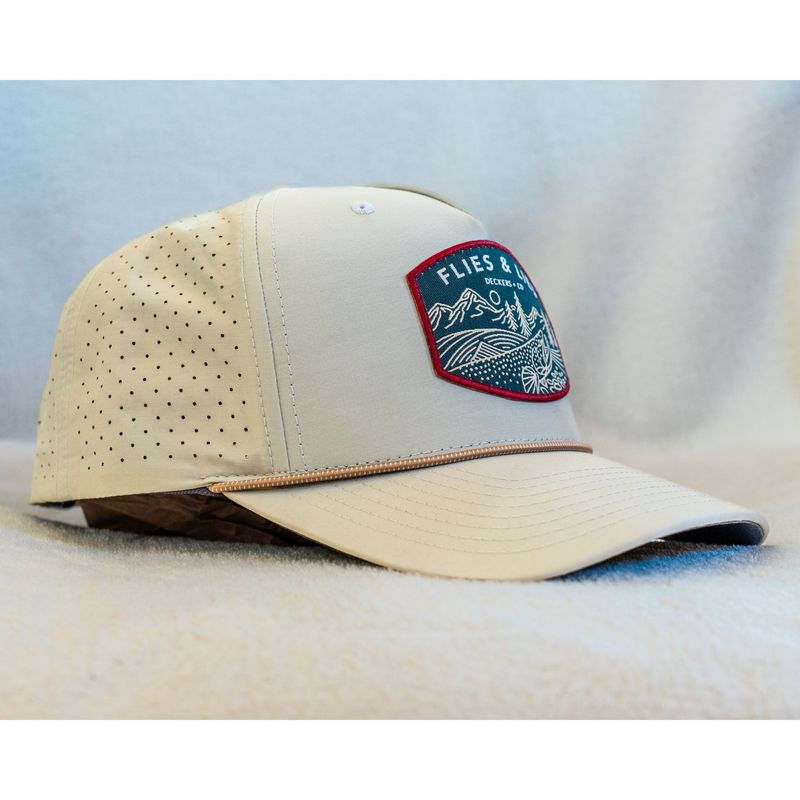 Flies & Lies Performance Mesh Cap - Rising Trout Patch (oat milk/elmwood-white