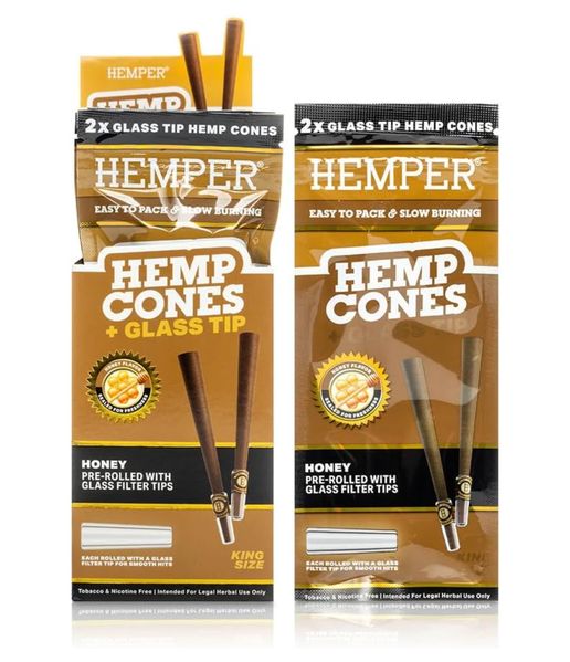Hemper Hemp Glass Tip King Cones 2pk - Honey