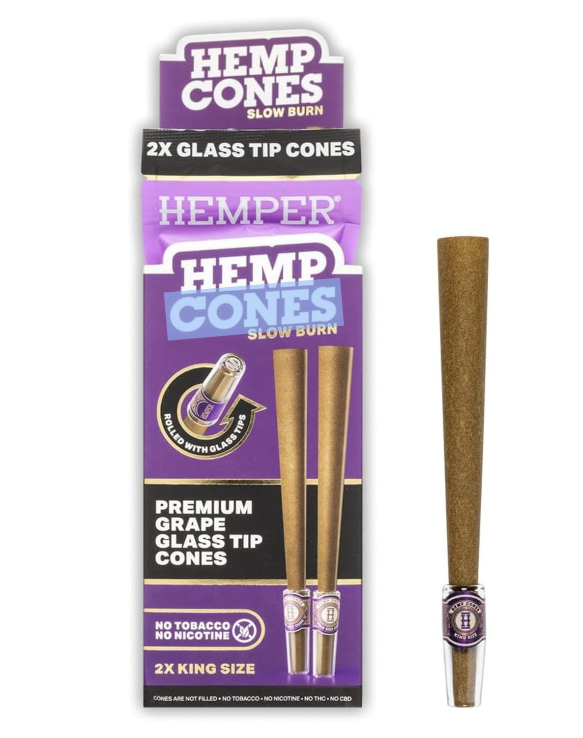 Hemper Glass Tip King Cones 2pk - Grape