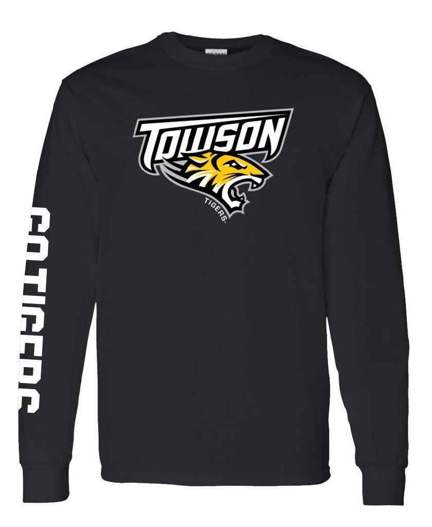 Towson Mascot Long Sleeve Tee, Gray &amp; Black, Colour: Black, Size: Adult Small