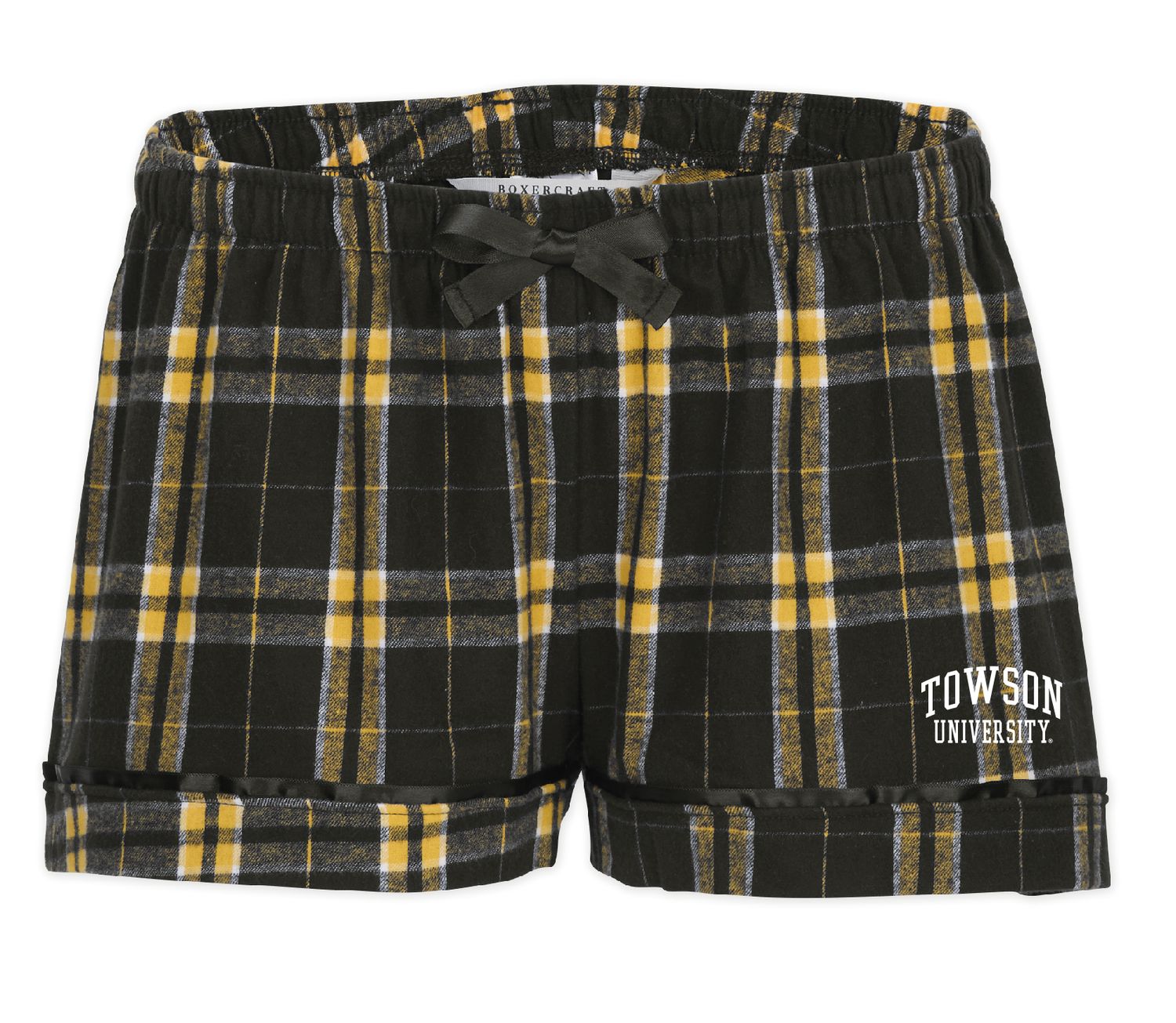 Ladies Towson Black &amp; Gold Flannel Short, Colour: Black &amp; Gold Plaid, Size: Adult X-Small