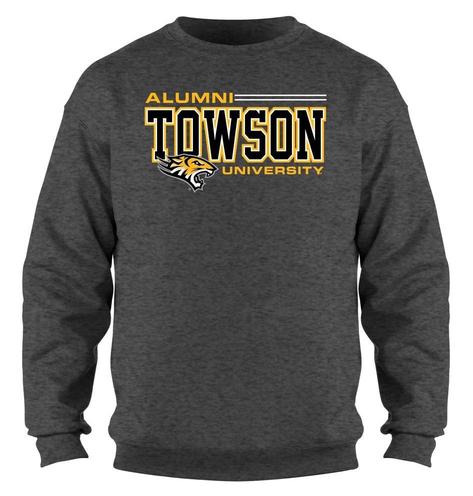 Towson Alumni Crew Neck-Black &amp; Dark Gray, Colour: Dark Heather Grey, Size: Adult Small