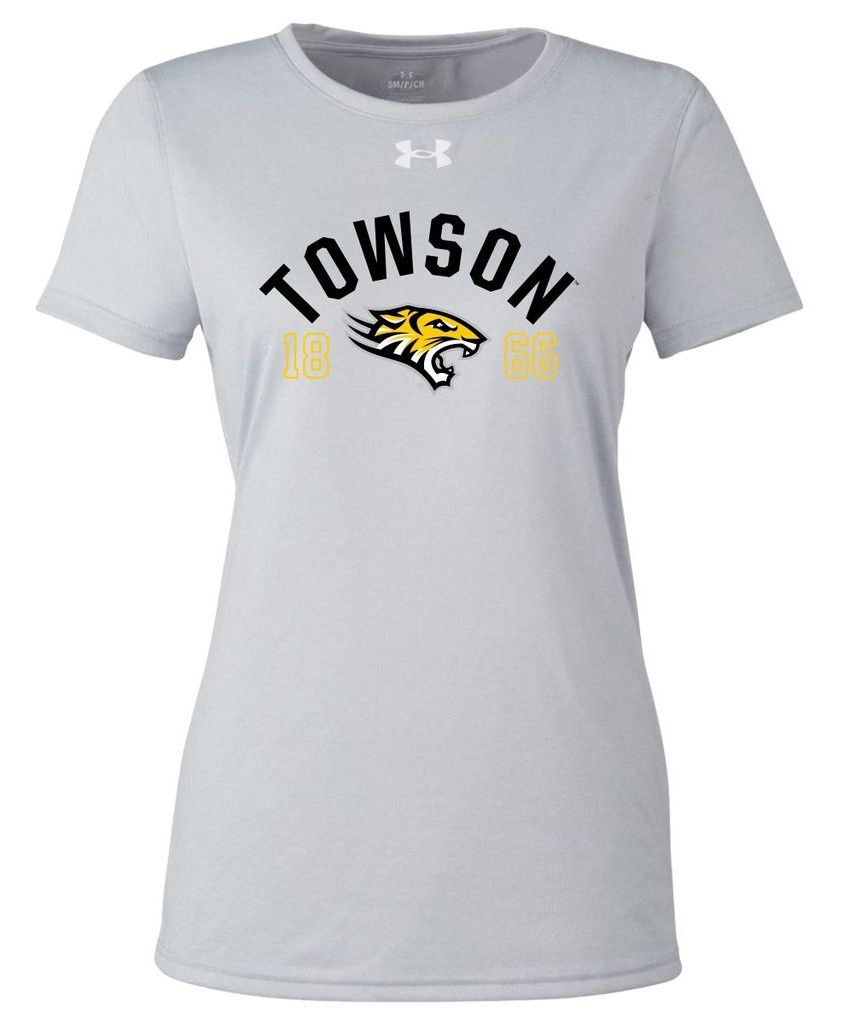 Ladies Towson 1866 Tech Tee-Black, Dark Gray &amp; Gray