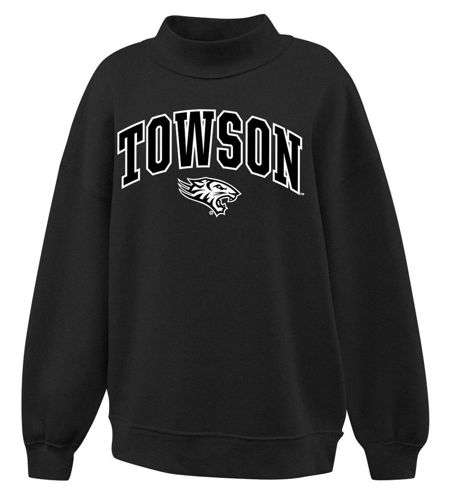 Oversized Mock Neck Crew Sweatshirt-Black &amp; Gray