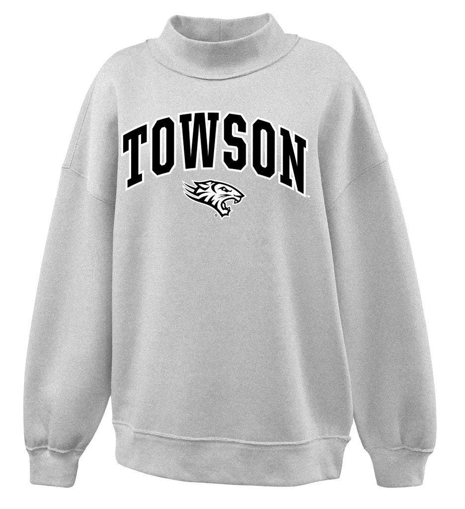 Oversized Mock Neck Crew Sweatshirt-Black &amp; Gray