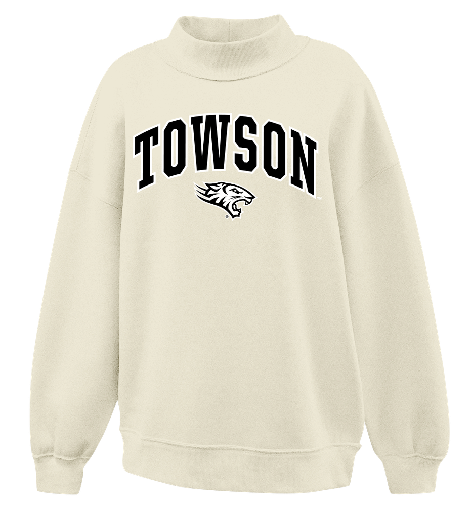Oversized Mock Neck Crew Sweatshirt-Black, Gray &amp; Ivory