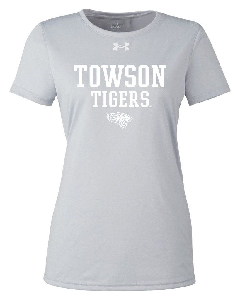 Ladies Towson Tigers Tech Tee-Black, Dark Gray &amp; Gray